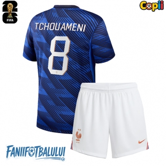 Franța Aurelien Tchouameni #8 Echipament de Fotbal Replică Mondial 2026 Copii Acasa (+ Șorturi)